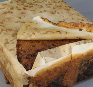 The Huntley and Palmer fruitcake found under ice in Antarctica.