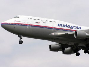 Malaysia Airlines Boeing 747-400, in close up, landing at London (Heathrow) Airport.