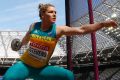 Overcoming the fear: Australia's Dani Stevens throws at the world championships in London.