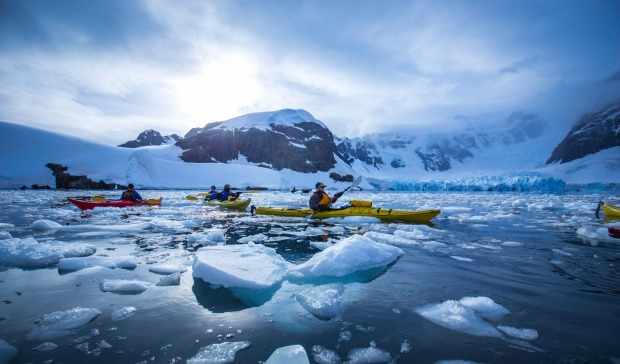 Kayakers in Antarctica's Paradise Bay earlier this year.