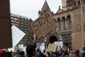 Protest in Copley Square, Boston, MA against Executive Order "Protecting the Nation from Foreign Terrorist Entry into the United States".