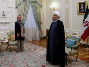 Hassan Rouhani, Iranian President, on the right, and Federica Mogherini, High Representative of the Union for Foreign Affairs and Security Policy and Vice-President of the EC, during her visits to Tehran