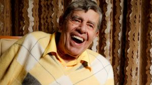 In this Aug. 24, 2016 photo, comedian Jerry Lewis reacts during an interview at the Four Seasons Hotel in Los Angeles. ...