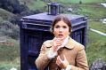 Deborah Watling with the Tardis in an episode of <I>Doctor Who</I>.