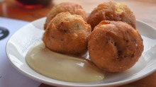 Savoury douhnuts: Fritole con l'acciughe with lemon mayonnaise.