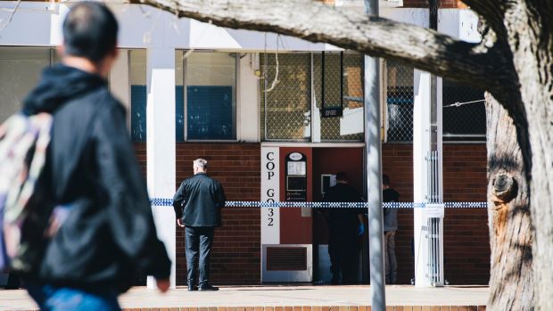 Scenes at the ANU after a man was arrested after allegedly attacking several people with a baseball bat in the Copland ...