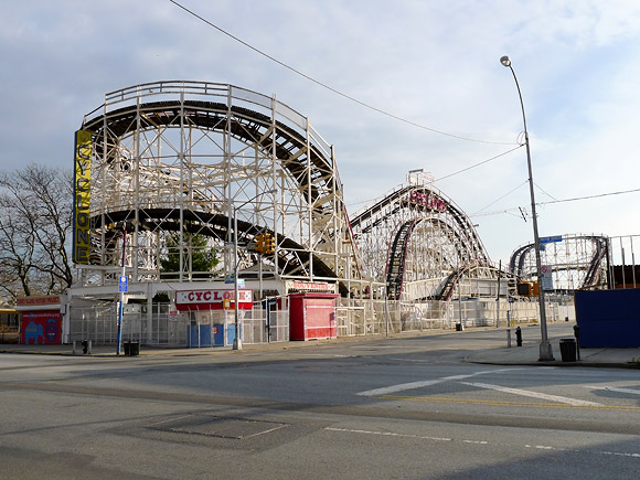 Coney Island and Brighton beach, southern Brooklyn, New York, United States with photos of the boardwalks, amusement park, pier, funfair rides, shopfronts and beach