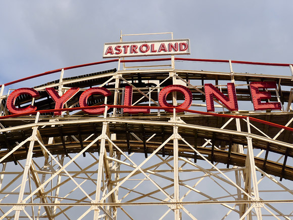 Coney Island and Brighton beach, southern Brooklyn, New York, United States with photos of the boardwalks, amusement park, pier, funfair rides, shopfronts and beach