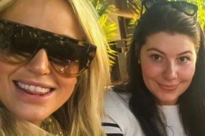 Francesca Packer kicking back and relaxing at Audi Hamilton Island Race Week with Roxy Jacenko (left).