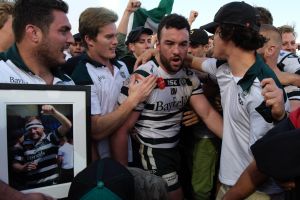 Emotional: Warringah remember Lachlan Ward after winning the Shute Shield.