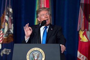 President Donald J. Trump delivers remarks about a new strategy in Afghanistan and South Asia at Joint Base Myer-Henderson Hall, Va., Aug. 21, 2017