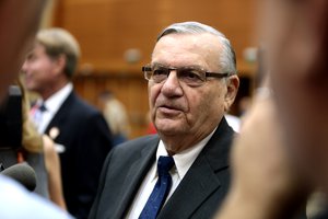 Sheriff Joe Arpaio speaking at a campaign rally with Governor Mike Pence at the Phoenix Convention Center in Phoenix, Arizona