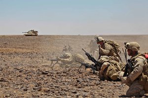 Marines with Charlie Company and Weapons Company, Soldiers of the Lebanese Army conduct a live-fire, combined arms range.