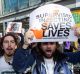 Protesters rally in Victoria Street, Richmond, for a safe injecting room.