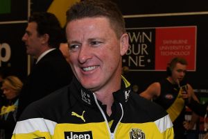 Winning grin: Damien Hardwick says his new-breed Tigers are up to challenge of a qualifying final against the Cats.