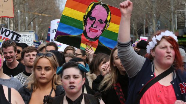 Supporters during a marriage equality rally in Melbourne.