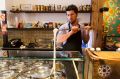 Harun Yalcin stretching Turkish ice-cream at his cafe Cuppa Turca in Northcote.  