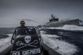 A Sea Shepherd volunteer runs launching drills ahead of activities to disrupt Japanese whalers in 2016.