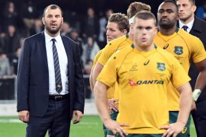 One that got away: Michael Cheika looks on after the shattering loss to New Zealand.