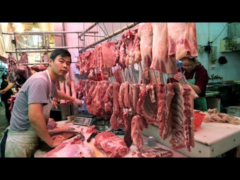 Hong Kong. A Walk Around the Food Markets in the Streets. Chinese Food and Street Food