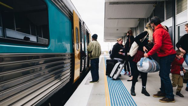 The Sydney to Canberra train arrives at Kingston on Sunday morning.