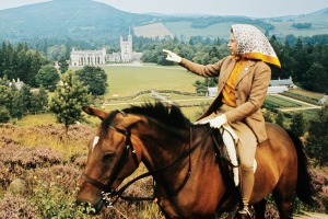 The Queen looking towards Balmoral Castle during the royal family's summer holiday in 1971.