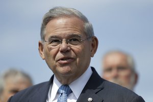 In this Thursday, Aug. 17, 2017 file photo, Sen. Bob Menendez, D-N.J., speaks during a news conference, in Union Beach, N.J.