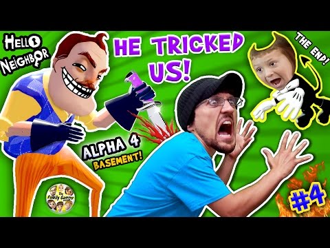 HELLO NEIGHBOR = BACK STABBER! Alpha 4 Basement Trolls Trick! FGTEEV Pt 4 The End Finale + Bendy Ink