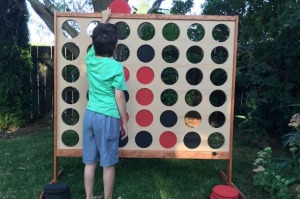 The final product: Dad's awesome giant Connect Four game for son.