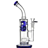 Blue solid base big glass bong with showerhead perc 14 mm joint s159