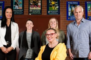 Lake Ginninderra College celebrated their 30th year with another Hall of Fame induction. Behind from left, Christie ...