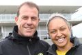 Winning team: Coach Alen Stajcic with Matildas forward Kyah Simon.