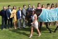 Michelle Payne parades Might and Power at Friday's launch of the Melbourne spring racing carnival.