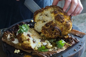 Brined and baked whole cauliflower.