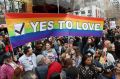 Supporters join a marriage equality rally in Melbourne.