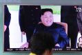 North Korean leader Kim Jong-un on TV in South Korea this week.