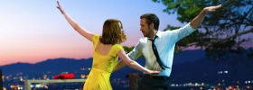 Ryan Gosling, right, and Emma Stone in a scene from, "La La Land." 