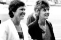 Betty Cuthbert, centre, at the medal ceremony for Raelene Boyle at the 1982 Commonwealth Games.