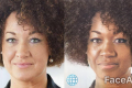 Rachel Dolezal's face before and after using FaceApp. 