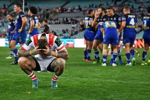 Down and out: Josh Dugan reacts after the loss to Bulldogs.