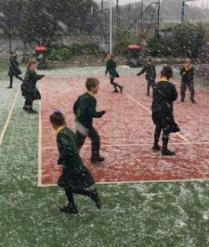 Snow and Hail at St Mary's Primary School, Clarkes Hill. Photo Nadine Jankowski.