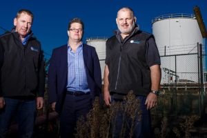 Director of Capital Recycling Solutions Adam Perry, Dean Ward from ActewAGL, and project manager Ewen McKenzie at the ...