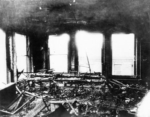 This file photo shows burned out remains of the Triangle Shirtwaist Company in New York's Greenwich Village neighborhood.