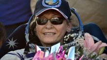 U.S. astronaut Peggy Annette Whitson smiles after landing in a remote area outside the town of Dzhezkazgan, Kazakhstan, ...