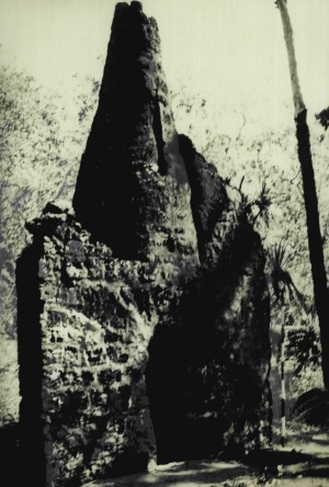 A wall and chimney remain of one of the married quarter buildings.