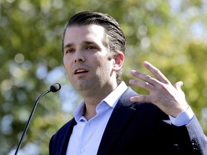 FILE - In this Friday, Nov. 4, 2016 file photo, Donald Trump Jr. campaigns for his father Republican presidential candidate Donald Trump in Gilbert, Ariz. Donald Trump’s eldest son, son-in-law and then-campaign chairman met with a Russian lawyer shortly after Trump won the Republican nomination, in what appears to be the earliest known private meeting between key aides to the president and a Russian. Representatives of Donald Trump Jr.