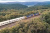 The Indian Pacific travelling through the Blue Mountains.