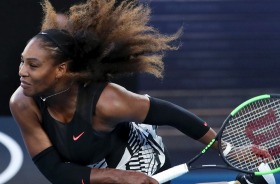 Serena Williams serves to her sister, Venus, during the women's singles final at the 2017 Australian Open. Williams, ...