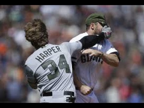 Washington Nationals vs San Francisco Giants | Bryce Harper vs Hunter Strickland Fight