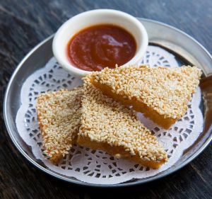 Three-cornered heaven: Ricky & Pinky's prawn toast triangles.